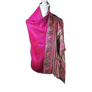 Pashmina Wrap 45 percent Silk Multicolor Dark Pink Olive Green Indie Sleeze